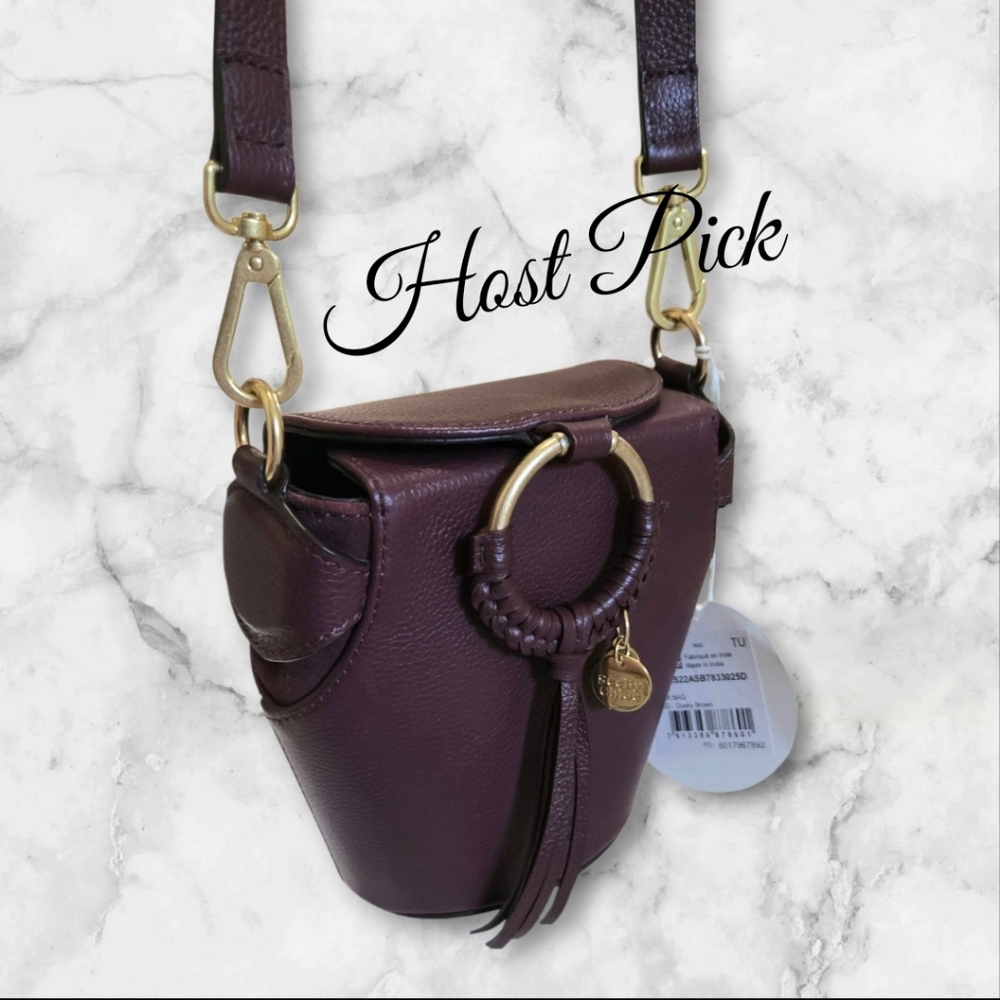 See By Chloe Leather Box Bag Crossbody Bucket Handbag Dusky Brown Burgandy - Picture 1 of 14